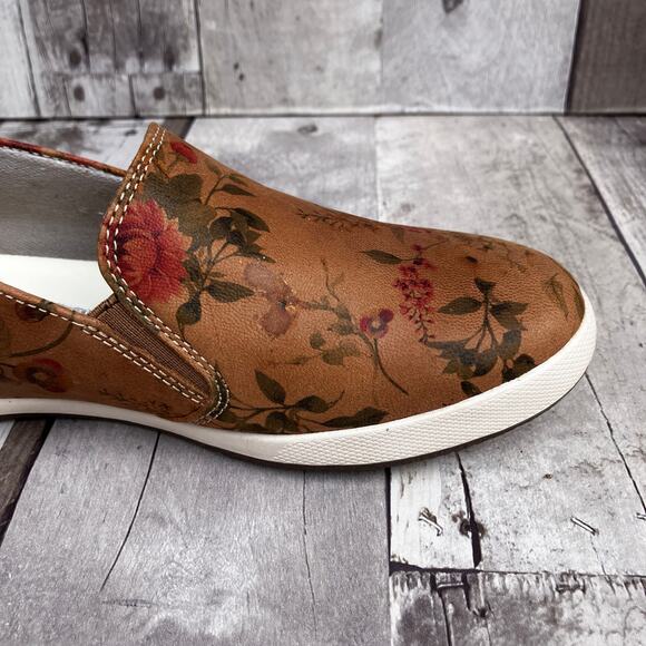 Dansko Shoes Sz 37 Slip On Sneakers Tan Leather Floral Printed Casual Boho - Picture 8 of 12